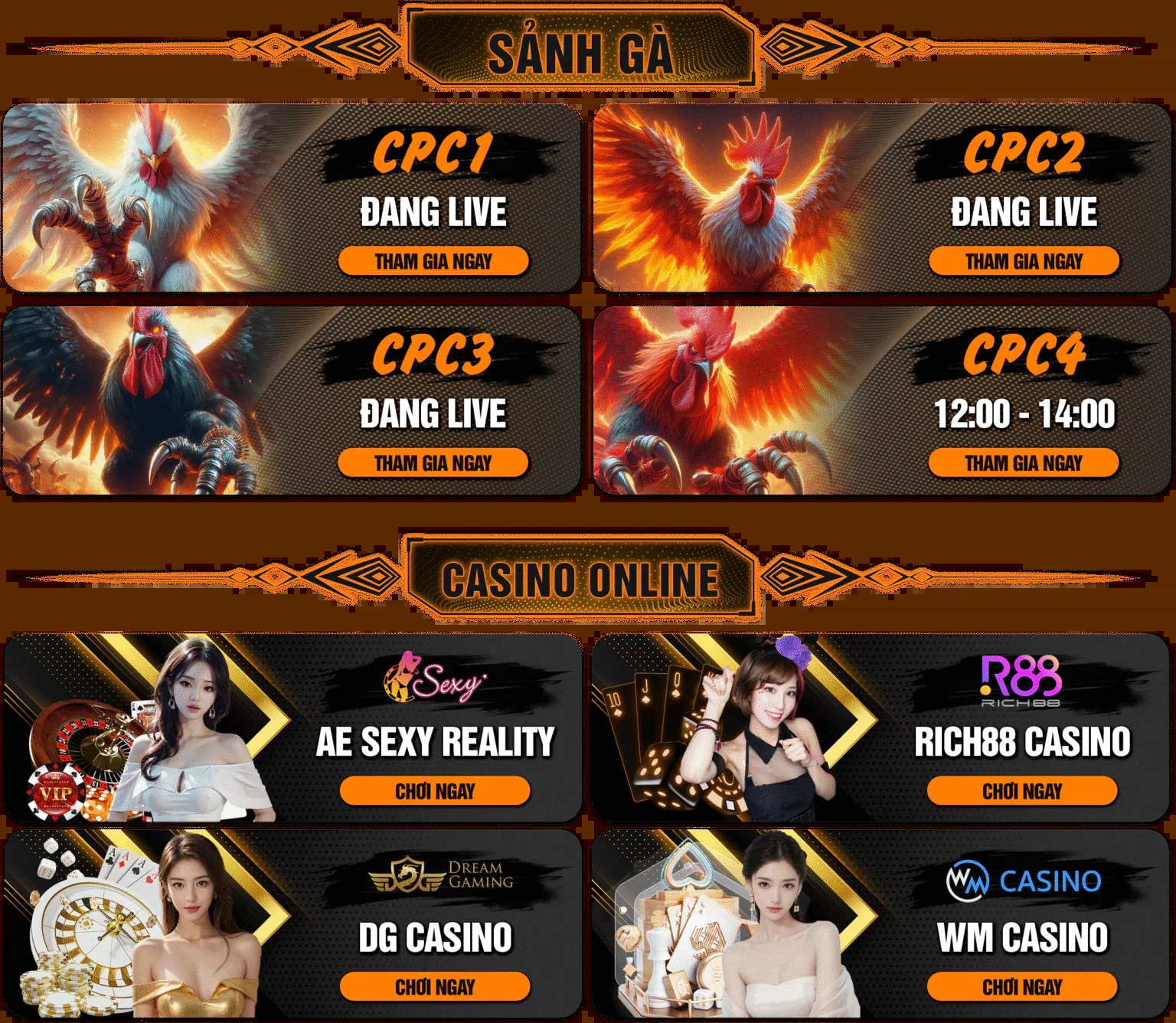 Sảnh gà CPC và Casino UG88
